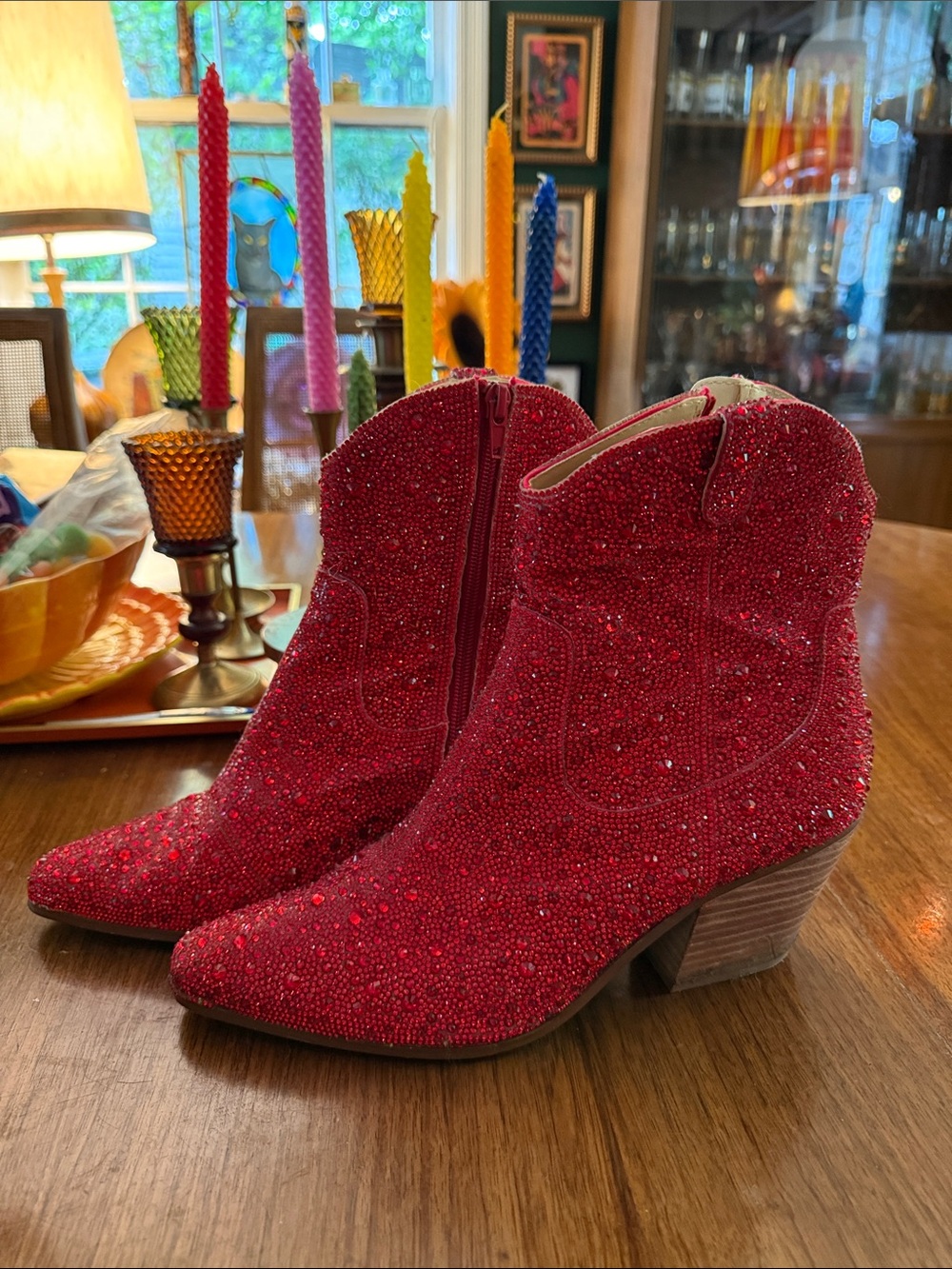 Betsy Johnson Diva Red Crystal Embellished Women's Ankle Boots